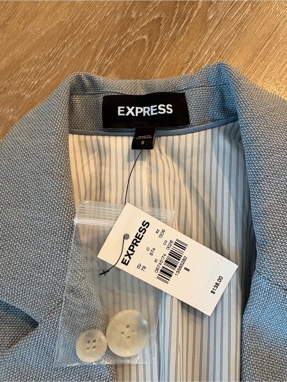 Express Light Blue Single-Button Women's Blazer - Picture 2 of 3
